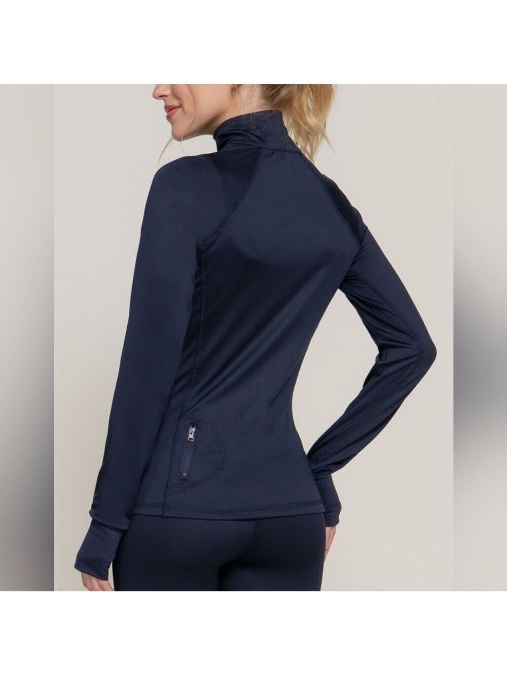 Dark Navy Zip-Up Slim Fit Yoga Jacket Women's Size S-L - Picture 2 of 5